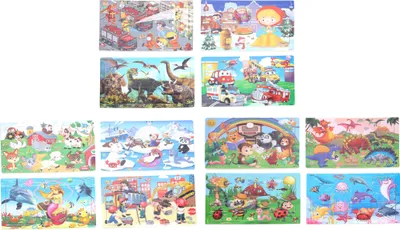 Produktbild von Puzzle Set mit 12 verschiedenen Motiven, jedes Puzzle 30 Teile, Maße 22,5 x 14,5 cm