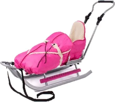 Produktbild von Luxus Schlitten silber-pink incl. Fußstütze, Schiebestange und Fußsack NEU