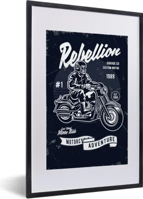 Produktbild von MuchoWow® MuchoWow® Gerahmtes Poster Motorrad - Skelett - Retro - Zitat 40x60 cm - Poster mit zchwarzem Bilderrahmen - Poster in Rahmen