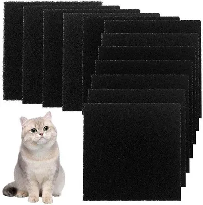 Image de 12 filtres à charbon actif pour litière pour chat, filtres très absorbants, filtres de rechange pour litière pour chat, 11,5 x 10,5 cm, pour filtres et coussinets de litière pour chat, noir