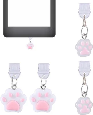 Immagine prodotto di Coperture antipolvere USB-C, confezione da 4 - Design zampa di gatto - Coperchi antipolvere - Colore grigio - Cappucci protettivi per porta di ricarica - Porta USB-C - Compatibili con altri dispositivi