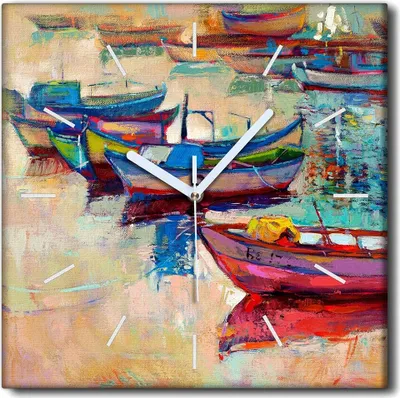 Produktbild von Coloray Uhr auf Leinwand 30x30 cm Wand Uhr Dekoration Wohnzimmer Segeltuch weiße Zeiger -Seelandschaftsschiff.