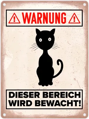 Produktbild von Warnung Bereich wird bewacht Metallschild in 15x20 cm mit Katzen Silhouette