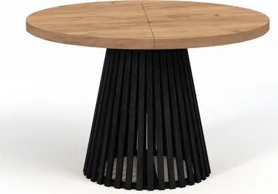 Image de Table ronde à rallonges pour la salle à manger, DOVER - Industrial/Loft Still avec pieds à lamelles, diamètre : 90/190 cm, Couleur : Chêne Craft Golden / Noir