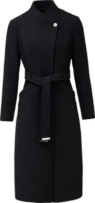 A black women's coat on a white background.