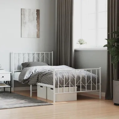 Produktbild von Bettgestell mit Kopf- und Fußteil Metall Weiß 100x200 cm 374499