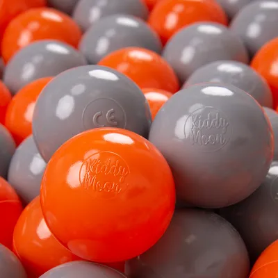 Obrázek produktu pro KiddyMoon Kids 300 ∅ 7cm míčků Hrací míčky pro míčovou koupel Dětské plastové míčky vyrobené v EU, Oranžová/Šedá