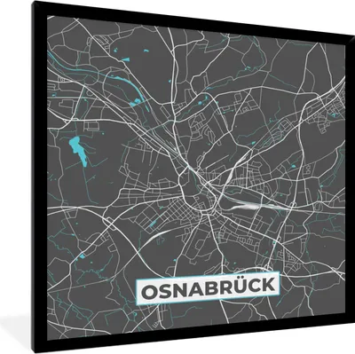 Produktbild von MuchoWow® Gerahmtes Poster Stadtplan - Deutschland - Blau - Osnabrück - Karte 40x40 cm - Poster mit Schwarzem Bilderrahmen Wandposter Rahmen Foto Bilder - Mit Rahmen - Wanddekoration Schlafzimmer
