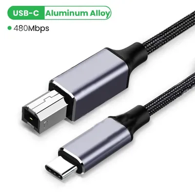 Produktbild von USB-C-auf-USB-B-2.0-Kabel für Drucker und Scanner, geflochten, 480 Mbit/s, 1,83 m Type-C  2m