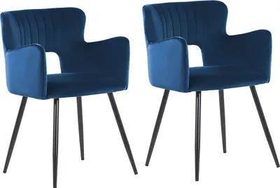 Produktbild von BELIANI Esszimmerstuhl Marineblau Polsterbezug mit Armlehnen vier stabilen Beinen Wohnzimmer Esszimmer Küche Elegant Klassisch