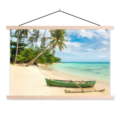Produktbild von MuchoWow® Textilposter Strand - Kanu - Palme - Tropisch 60x40 cm mit holzfarbenen Rahmen - Bilder
