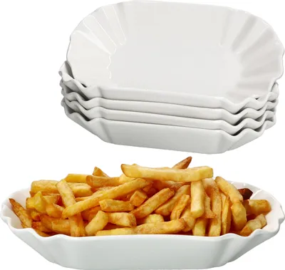 Zdjęcie produktu dla 6x Frietjes XL miska na chipsy owalna biała miska na currywurst talerz do serwowania porcelana