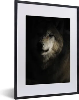 Produktbild von MuchoWow® Gerahmtes Poster Wolf - Hell - Dunkel 30x40 cm - Poster mit Schwarzem Bilderrahmen Wandposter Rahmen Foto Bilder - Wandposter Schlafzimmer
