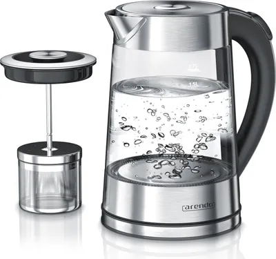 Produktbild von Arendo Wasserkocher 1,7 l, 2200 W, Edelstahl & Glas mit Teesieb, Teekocher, Temperaturwahl 40° C - 100° C