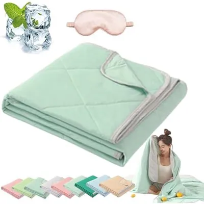 Produktbild von Schlafhimmel Cooling Sleep Cooling Blanket, Double-Sided Lightweight Summer Blanket, Self-Cooling Blanket, Anti-Sweat, Breat Comfort, Cooling Blankets Summer (Green, 200 x 220 cm)