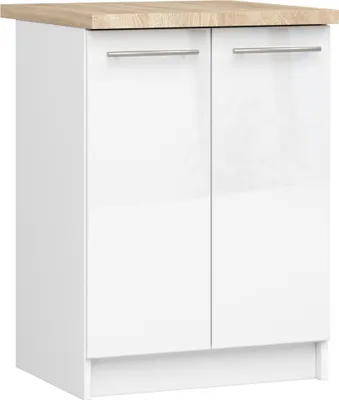 Image de Akord Armoire De Cuisine Oliwia 2 Portes Avec Étagère Blanc/Blanc Brillant 60X46X85