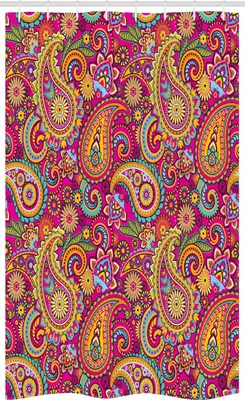 Produktbild von ABAKUHAUS Bunt Schmaler Duschvorhang, Paisley Osten, Badezimmer Deko Set aus Stoff mit Haken, 120 x 180 cm, Mehrfarbig