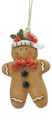 Produktbild von Clayre & Eef Weihnachtsanhänger Pfefferkuchenmann 6x1x8 cm Braun Polyresin