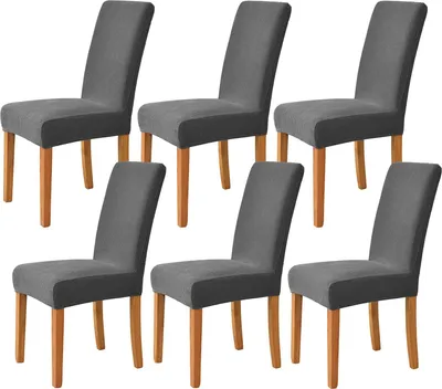 Produktbild von Stretch Stuhlhussen, Weiche Beschützer Stuhlhussen Anti-rutsch Stuhlhussen Stuhlbezug für Stuhl Esszimmer Für Bankett, Satz von 6, Dunkelgrau