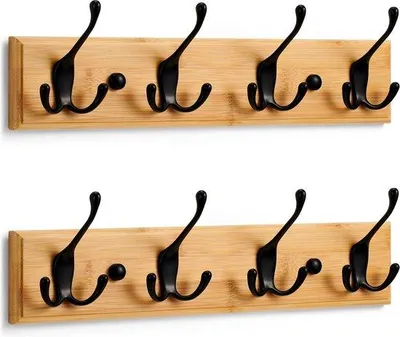 Productafbeelding van Famanu wandgarderobe met 4 zwarte haken - 42 cm - 2 stuks