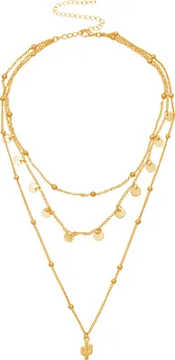 Produktbild von Lange, mehrlagige, zierliche Halskette, modische Halskette mit Kugelperlen und Kaktus-Anhänger, Schmuck für Frauen und Mädchen