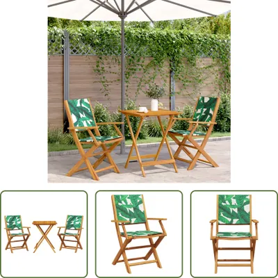 Produktbild von The Living Store 3-tlg. Bistro-Set Blattmuster Stoff und Massivholz