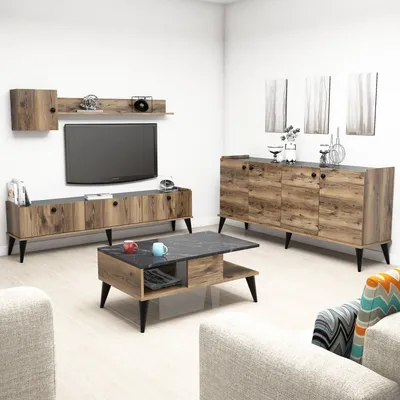 Obrázek produktu pro Skye Decor, Lidya 2, sestava nábytku do obývacího pokoje, ořech, 100 % MELAMINOVANÁ DESKA, 180 x 35 x 49 cm