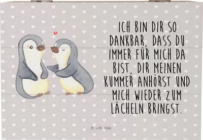 Produktbild von Mr. & Mrs. Panda Box Pinguine trösten 22 x 15 cm - Grau Pastell - Geschenk, Schatulle, schmuckkiste, schatztruhe, für Freundin, Geschenkbox, fotobox, Truhe, Frauen