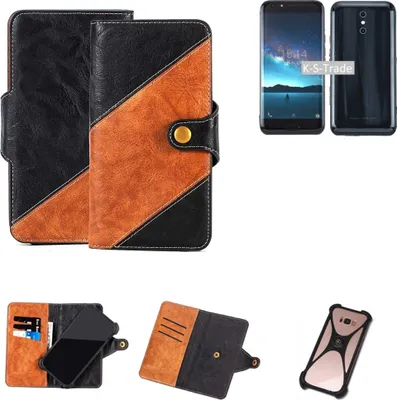 Produktbild von K-S-Trade Handyhülle Schutzhülle Bookstyle Case Wallet-Case kompatibel mit Doogee BL5000 Handy Cover Bumper Klapphülle schwarz hellbraun 1x