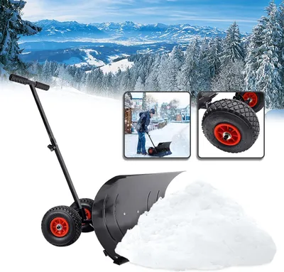 Productafbeelding van Sneeuwschuiver Met Wielen - Sneeuwruimer Schuiver - Oprit Vrij Maken - 5-voudig Verstelbaar - 75 cm Werkbreedte - Zwart