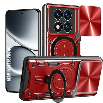 Image de Coque pour Xiaomi Redmi Note 15 Pro 4G, Antichoc avec Anneau et Protection Caméra - Rouge