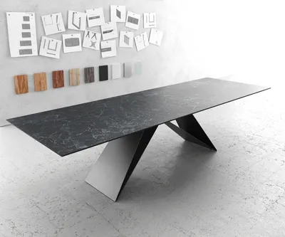 Produktbild von DELIFE Esstisch Edge 300x100cm Keramik Laminam®Nero Greco Anthrazit V-Mittelfuß Schwarz