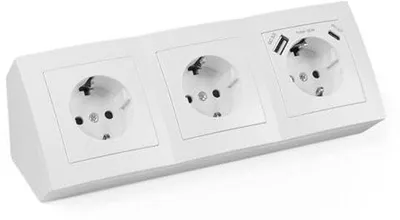 Image de Prise USB-C et USB-A, multiprise à 3 prises avec câble de 15 cm - Idéale pour la cuisine et le bureau