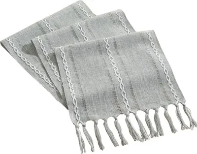 Obrázek produktu pro Běhoun na stůl v boho stylu s bambulkami - Venkovský styl - Omyvatelný - Dekorace na stůl pro večírky, narozeniny, Valentýna a svatby - Šedý, 33 x 160 cm