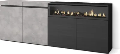 Image de COZY Buffet salon et cuisine, 200x35x75cm, 4 Portes, Cheminée électrique, Ciment