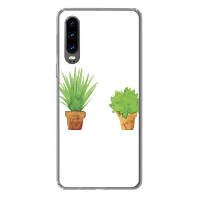 Produktbild von MuchoWow® Handyhülle Schutzhülle Hülle für Huawei P30 Blumentopf - Aquarell - Pflanzen Silikon Softcase Handy Hülle - Kartenbesitzer