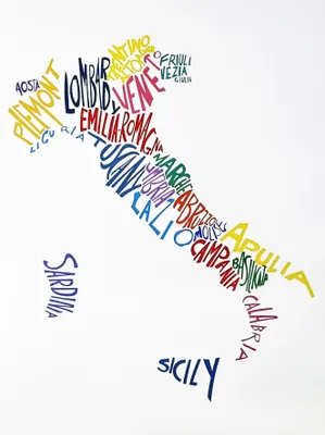 Image de Affiche murale de l'Italie avec les régions - Impression d'art sur carton - 40 x 30 cm, sans cadre