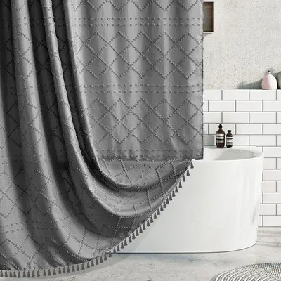 Produktbild von Chevron-Design-Duschvorhang aus dicht gewebtem Stoff 182 x 213 cm für moderne Badezimmer