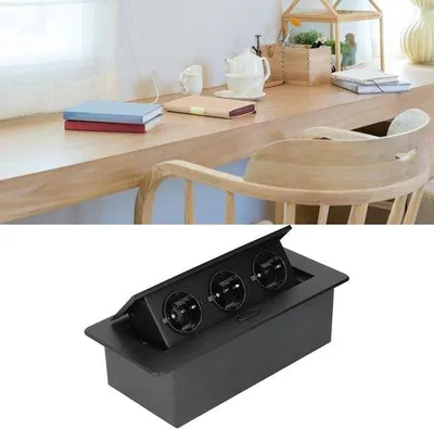 Immagine prodotto di Prese USB a scomparsa - Presa da incasso con 3 prese - Presa a scomparsa a comparsa per tavoli o scrivanie - Cavo da 1,5 metri - Adatta per postazioni di lavoro oconferenze - Colore nero