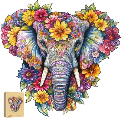 Imagen del producto de Rompecabezas de madera para niños y adultos, con 265 piezas. Diseño: un elefante de colores