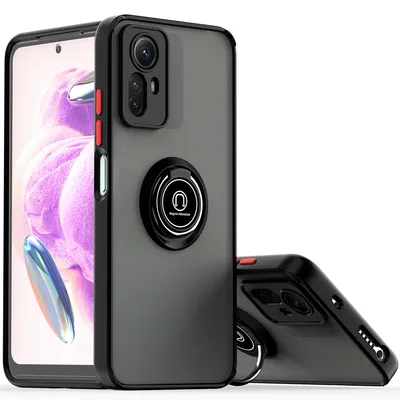 Immagine prodotto di Custodia per Xiaomi Redmi Note 12S opaca traslucida in TPU con supporto ad anello e supporto Nero Rosso