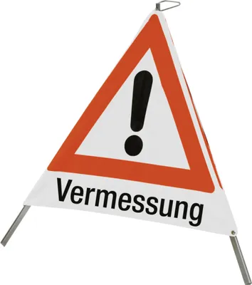Produktbild von Faltsignal mit Symbol Gefahrenstelle und Text "Vermessung", 900 mm Seitenlänge