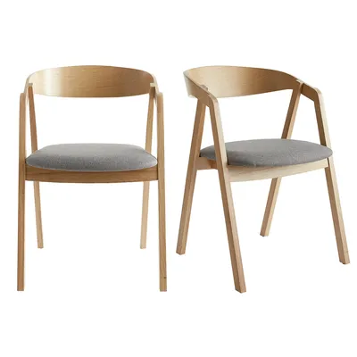 Produktbild von Miliboo - Skandinavische Stühle aus hellem Eichenholz und grauem Stoff (2er-Set) LOVA