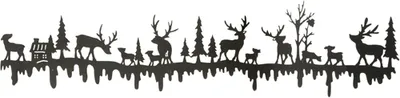 Produktbild von Deko Metall Leiste mit Hirschen & Rehen im Winterwald in Schwarz, 50 cm