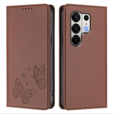 Image de Étui en cuir pour Tecno Camon 50 Pro 4G, étui de protection type portefeuille en cuir gaufré « papillon » avec support, marron