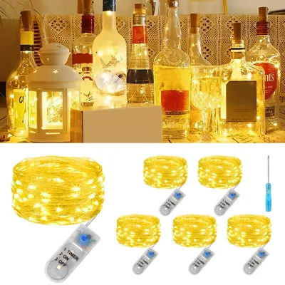LED-Lichterkette 6er Set, 3 m, 30 LEDs, warmweiß, Timer, Batterie