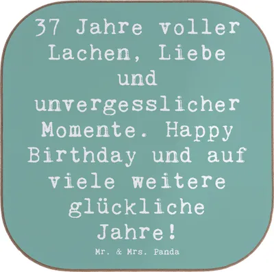 Produktbild von Mr. & Mrs. Panda Untersetzer für Gläser Spruch 37. Geburtstag - Meeresbrise - Geschenk, gläseruntersetzer, Happy Birthday, Freude, Tischuntersetzer, unvergesslich, Glas