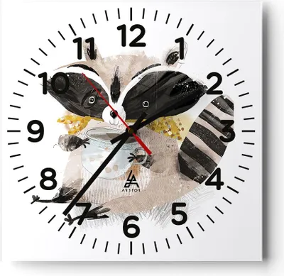 Produktbild von Wanduhr - Quadrat - Glasuhr - Waschbär Tasse Kinder - 40x40cm - Schleichendes Uhrwerk - Lautlos - zum Aufhängen bereit - Dekoration Modern - Wanddekoration aus Glas - C4AC40x40-4716