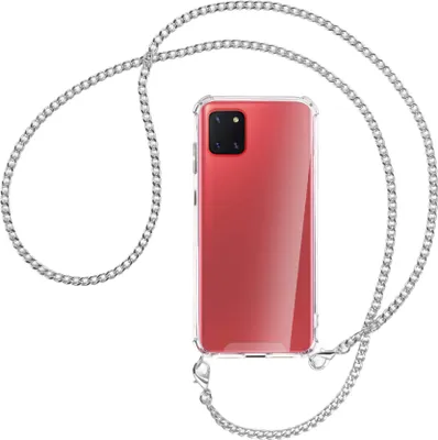 Produktbild von Handykette Backcover-Schutzhülle mit Band (Metall silberfarben) für Samsung Galaxy Note 10 Lite - silberfarbene Kette