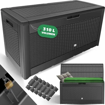 Produktbild von KESSER® Auflagenbox Kissenbox 310 Liter mit Rollen klappbarer Deckel Haltegriffe Rattanoptik Gartenbox wetterfeste Gartenkiste Aufbewahrungsbox